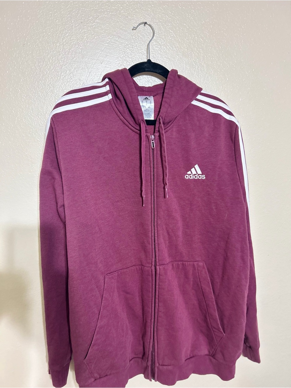 adidas Maroon Full-Zip Hoodie with White Stripes